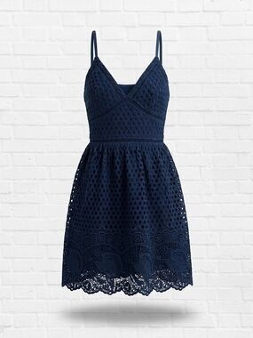 Abercrombie & Fitch Navy Blue Eyelet Lace Fit & Flare Dress Size MT Medium Tall